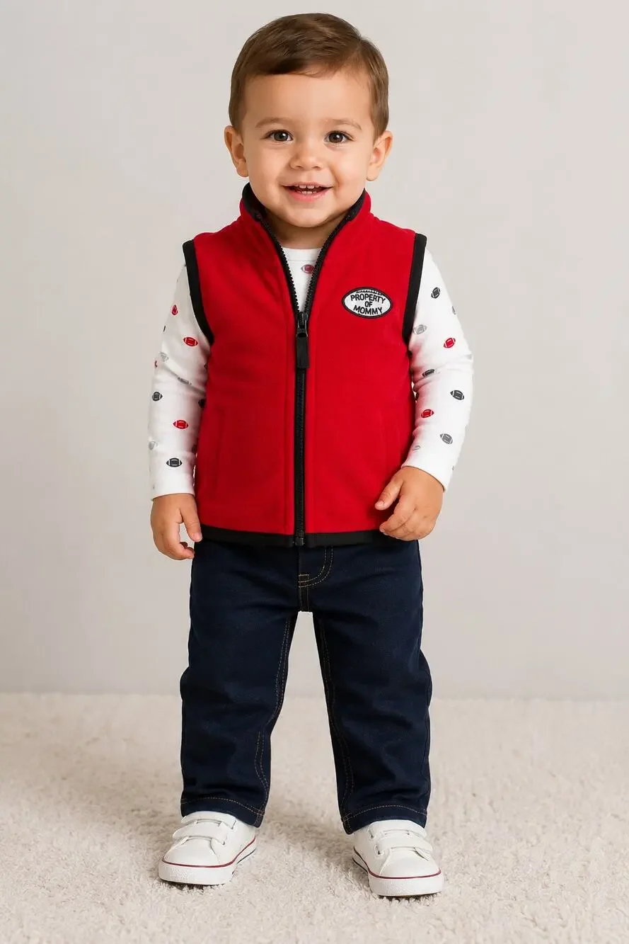 Carters Baby Boy 3 Piece Football Little Vest Set Size 18 Months New Red Fleece